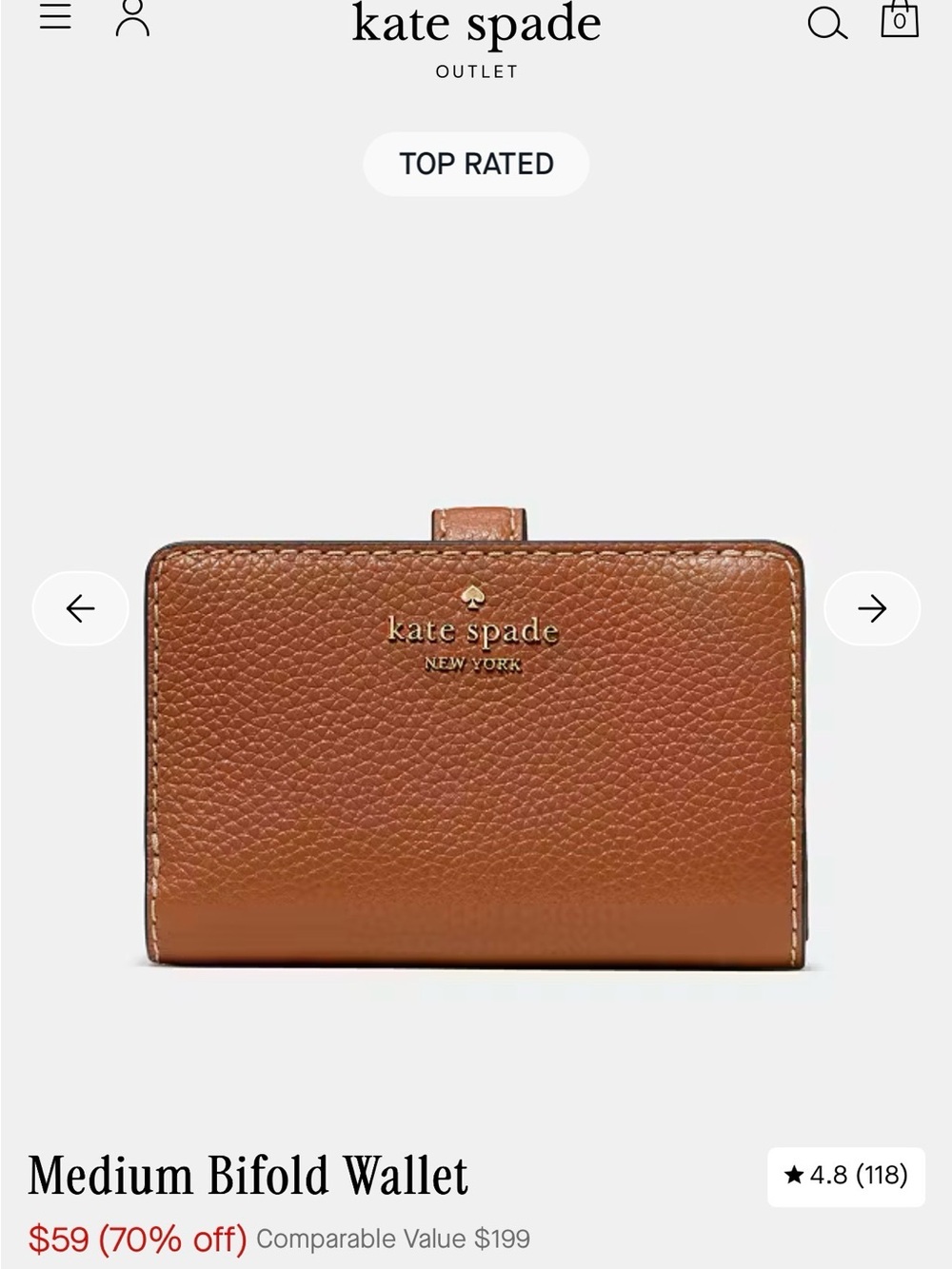 kate spade Brown Pebbled Leather Medium Bifold Wallet